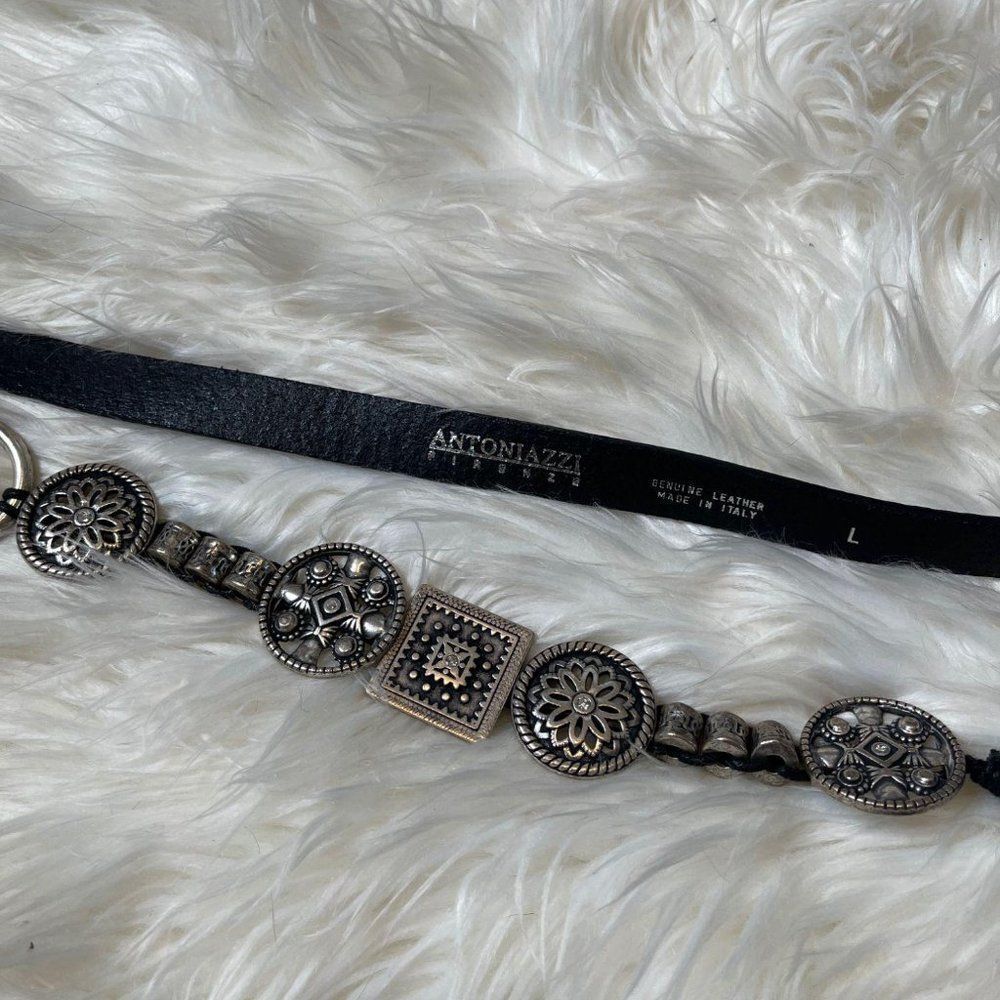 Lorena Antonazzi Firenze Western Leather Belt Silver Tone Medallion Detail Large - Picture 3 of 6